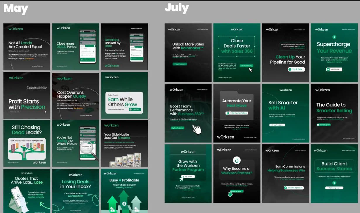 May and July Wurkzen campaign tiles for ads and partner GTM